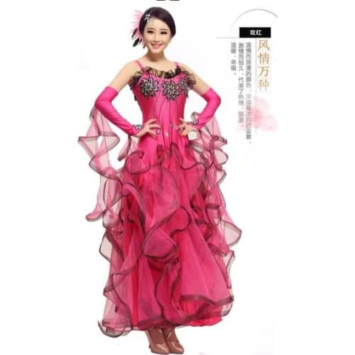 Plus size yellow blue pink Ballroom Dress Viennese standard ballroom tango costume