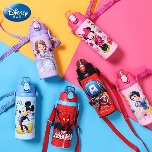 Disney Baby Cup Water Drinking Bottle Micky Minnie Thermos Flask Portable Child Feeding Cup Travel School 500ml Insulated Bottle
