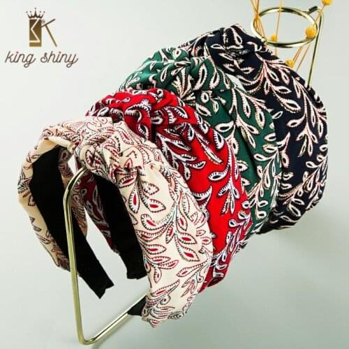 Vintage Korean Flower Printed Bowknot Headband for Woman Ethnic Twist Silk Fabric Hairband Girls Party Hair Accessories Headwear
