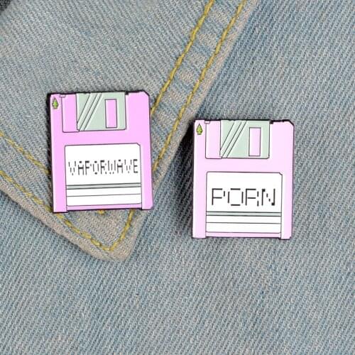XEDZ new simple pink square billboard mobile phone memory card creative letter PORN VAPORWAVE metal enamel pins