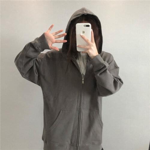 Pure color casual retro zipper cardigan hoodie women loose version 2021 spring and autumn new fashion ins plus size hoodie women