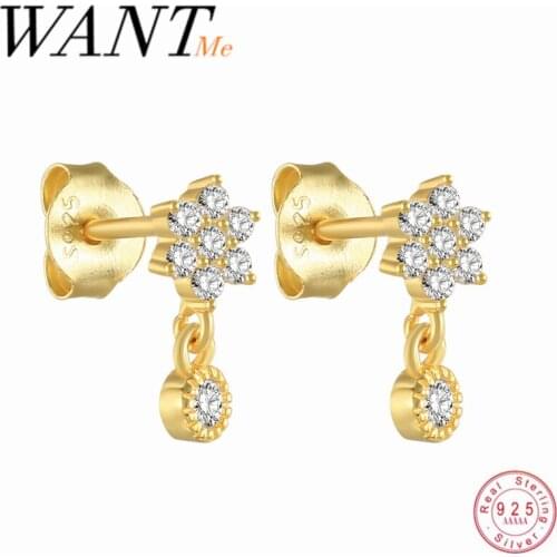 WANTME Genuine 925 Sterling Silver Fashion Korean Minimalist White Zircon Snowflake Stud Earrings for Women Small Jewelry Gift