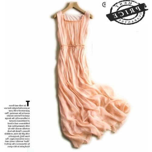Summer Dress Women 100% Real Silk Dresses Elegant Sleeveless Long Vestido Female Beach Evening Party Ropa Mujer Dress aaa