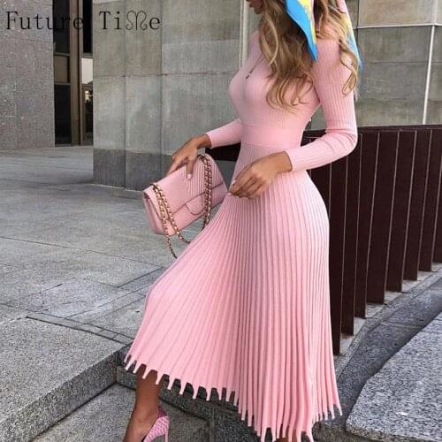 Future Time Women Knitted Long Dress Autumn Winter Slim Sleeve Ladies Dresses Elegant Party Female Sweater Dress 8 colors F792