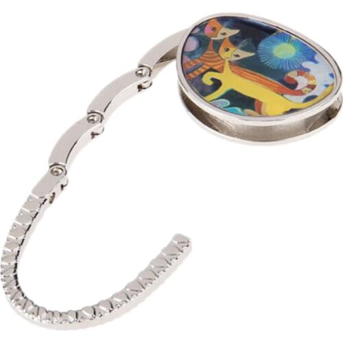 1pcs Foldable Cat Handbag Bag Purse Table Hook Hanger Holder Black/White/Blue