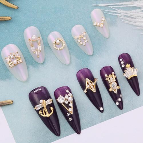 2Pcs 3D Nail Art Alloy Diamond Jewelry Nail Art Zircon Pearl Metal Manicure DIY Accessories Top Crystal Nail Decoration Pendant