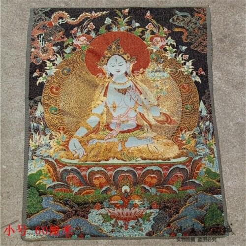 36 inch Tibet Silk embroidery Green Tara spirit Compassion Goddess Thangka Painting Mural