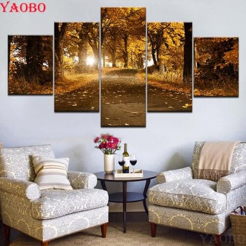 5pcs Full square round DIY diamond painting Autumn Landscape tree leaves Cross Stitch diamond embroidery Rhinestone pictures