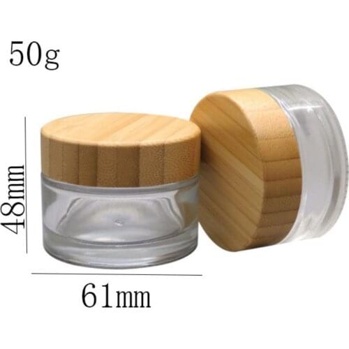 50g clear cosmetic cream jar with wood grain bamboo lid glass empty bottle skin cream packaging container