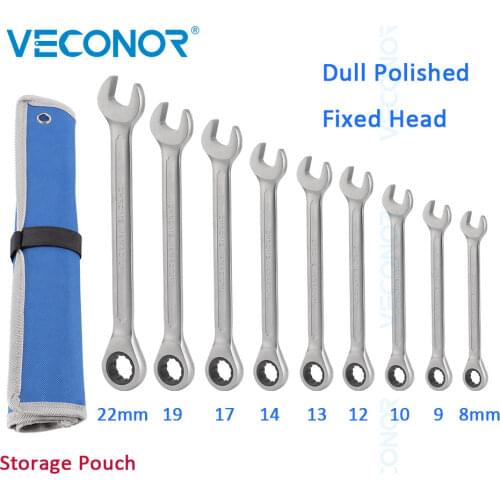 9Pcs Ratchet Spanner Wrench Set Tools Key Wrench Tools Set 72T Dull Polished Multi Hand tool for Repair with Storage Pouch