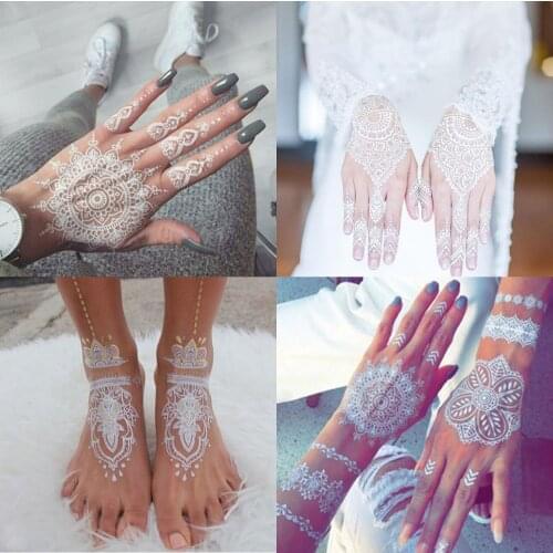 White Lace Tattoo Stickers Waterproof Sexy Tattoo Temporary Womens Bride Wedding Makeup Tattoo Glitter Stickers Wedding Dress