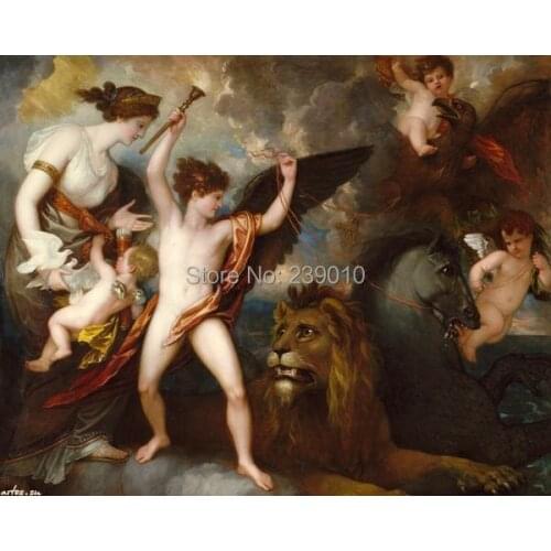 Free shipping angel lion horse printed on Canvas animal oil painting canvas prints Religion wall art decoration picture