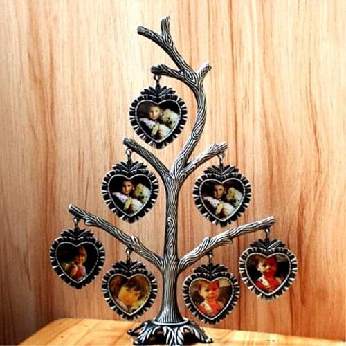 Free Shipping Birthday Gift Tree-shape Antique Tin Photo Frame Zinc Alloy Vintage Photo Tree 7 Boxes Business Gift Home Decor
