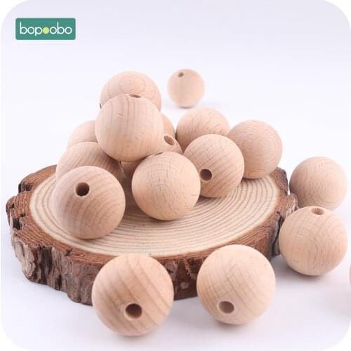 Bopoobo 100pc 30mm Beech Wood Teether Hexagon Beads Food Grade Wooden Chewable Rodent Pendant Pacifier Chain DIY Teether Beads