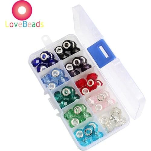 10Pcs Big Hole Crystal Cut Faceted Rondelle Beads Czech Glass Spacer Fit Pandora Bracelet for DIY Jewelry Making Beading Craft