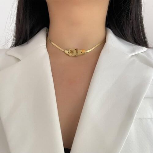 316L Stainless Steel New Fashion Fine Jewelry Punk Belt Buckle Shape Charms Snake Neck Chain Choker Necklaces Pendants For Women