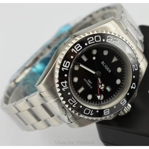 43mm Men Watches BLIGER Brand Big size RED GMT WATCH HAND Ceramic Bezel automatic Date Day men watches wistwatch