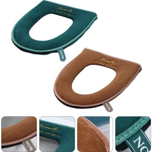 2Pcs Covers Warm Washable Winter Soft Comfortable Pad With Zipper Cushion Toilet Seat Covers for Home Bathroom Random Color