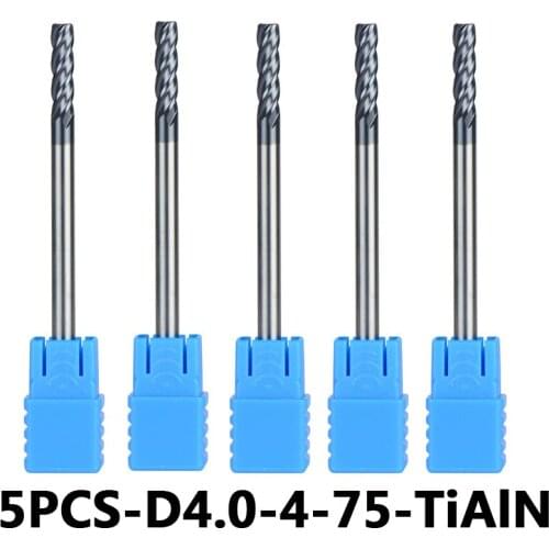 4-Flute Flattened Head Milling Cutters 5pcs/lot D4-4-75 Tungsten Steel End Mills Carbide End mills HRC45 With Straight Shank