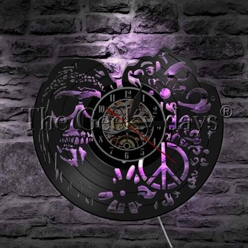 Hippie Skull Design LED Hanging Light Antique Wall Light Halloween Party Supplies Decoration Unique Wall Clock Gift