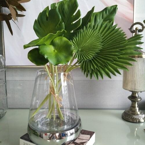 PU Artificial pu palm tree leaves plants fake turtle taro green leaf for home wedding table floral decoration
