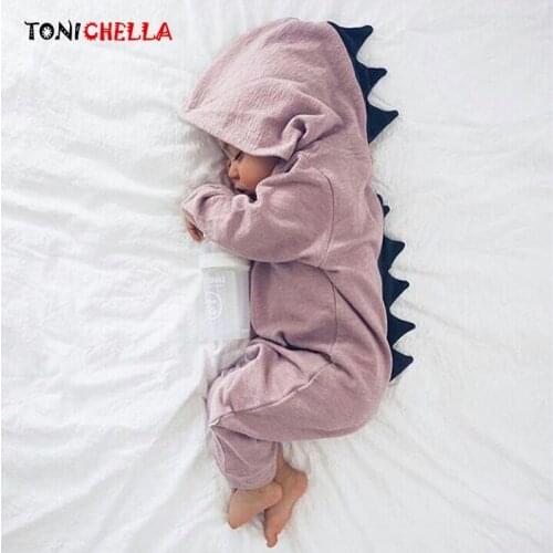 3D Dinosaur Costume Baby Boy Girl Rompers Pink Gray Warm Spring Autumn Cotton Jumpsuit Cartoon Hooded Playsuit Clothes CL5603
