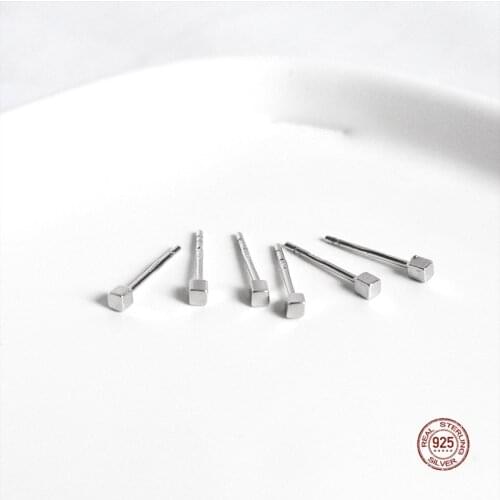 LKO 925 Sterling Silver Simple Mini Cube Block Stud Earring Simplicity Personality Ear Jewelry For Women Men Ear Accessories