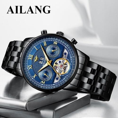 AILANG Mens Mechanical Watch Casual Fashion Automatic Stainless Steel Sports Waterproof Luminous Week Calendar Mens Watch 8823
