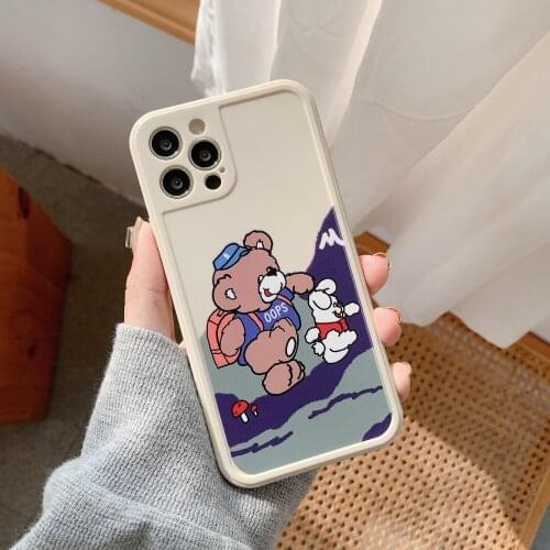 Soft Silicone Cover Ins Cute Cartoon Bear Korean Phone Case for IPhone 12 Mini 11 Pro Max XR X Xs Max 7 8 Plus SE 2020 Cases