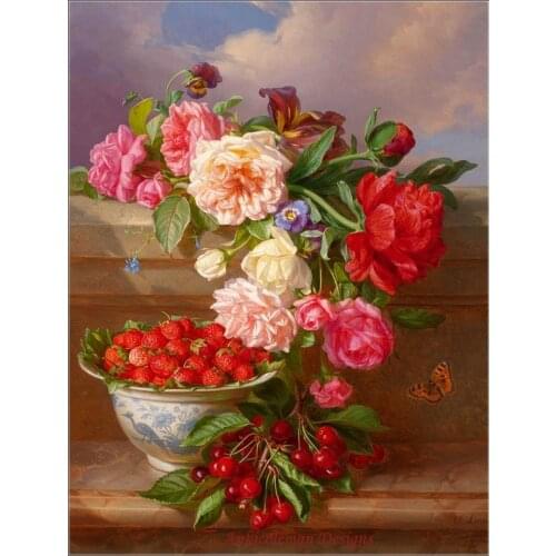 Needlework for embroidery DIY DMC High Quality - Counted Cross Stitch Kits 14 ct Oil painting - Roses and Strawberries