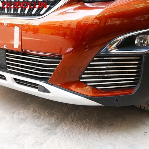 OUBOLUN Stainless Steel Front Below Fog Lamp Decoration Chrome Strip Trim Grill Car Chromium Styling For Peugeot 3008 GT 2017