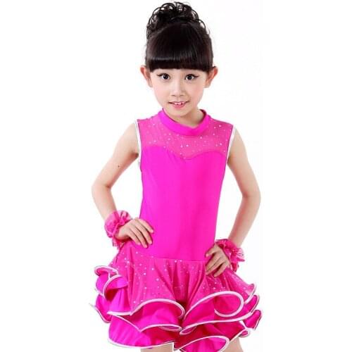 New Latin Dance Dress Girl Child Dancewear Sequin Tutu Latin Dance Dress Stage Ballet Vestido Baile Latino Girls