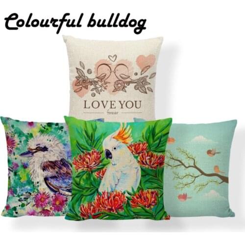 Cockatoo Puffin Cushion Feathers Bluebird Pillows Mediterranean Style House Warming Gifts Throw Cushion Covers 45X45Cm Burlap