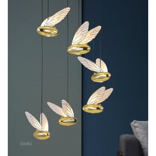 Postmodern Design Wing Gold Bee Led Pendant Lights Hotel Hallway Dining Room Art Luxury Hanging Lamp Home Decor Stairs Luster