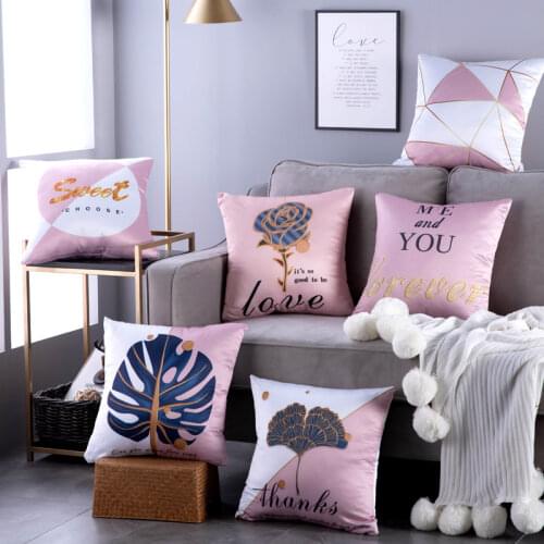 Christmas Cushion Covers for Sofas Living Room Imitated Silk Cushion Cover Pink Decorative Pillow Covers Leaves Pillow Cover