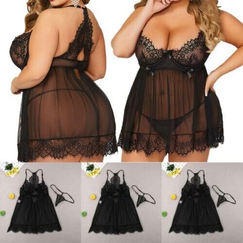Sexy Lingerie Women Robe Dress Babydoll Nightdress Nightgown Sleepwear Plus size