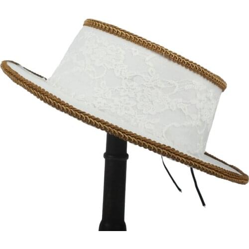100% Wool White Flat pork pie Fedora Hat For Elegant Lady Bowler Flat Fashion Mesh Brim Gambler Top Hat