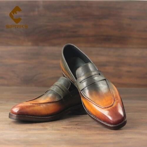 Sipriks Mens Goodyear Welted Shoes Genuine Leather Penny Loafers Italian Patina Topsiders Flats Leather Sole Gents Office 45 46