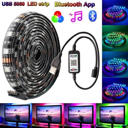 Bluetooth LED Strip Lights 5M RGB 5050 SMD Flexible Ribbon Waterproof RGB LED Light USB 5V Tape Diode TV PC Backlights