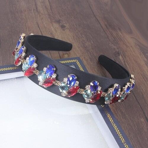 Vintage Fashion Baroque Blue Red Crystal Flower Headband Hair Jewelry For Women Wedding Party Hairwear Tiara Crown