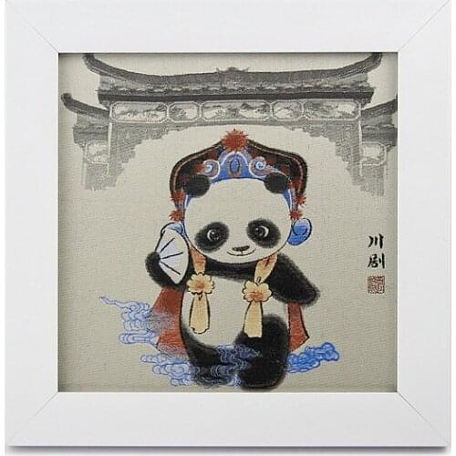 High quality China luxury Brocade Panda gift Handmade Silk Ribbon Embroidery Canvas Wall Art Home Decoration Chinese opera Panda