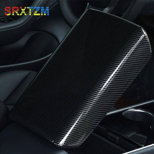 For Model3 Car Armrest Box Protective Cover For Tesla Model 3 Interior Accessories For Tesla Model Three Carbon Fiber ABS