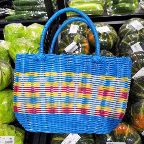 Green Shopping Basket Household Plastic Woven Storage Basket Bath Basket Bathroom Basket Shopping Basket Gift Basket
