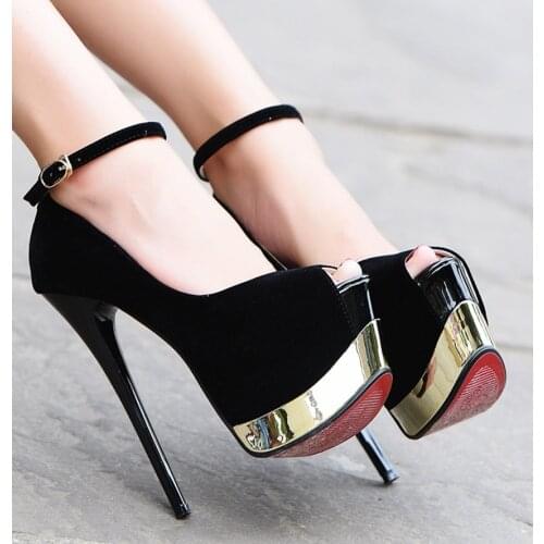 2021Women Super High Heels Shoes Sexy Thin Platform Fish Mouth Party Pumps Woman Red Bottom Wedding Shoes Buckle 16cm Dress Shoe
