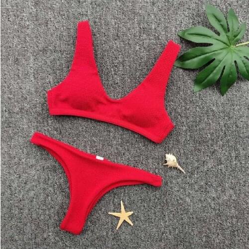 Women Solid Bikini Sets Hot Summer Sexy Bathing Suit Strap Padded Bra Low Waist Swimsuit Plain Bathing Suit Female Beachwear