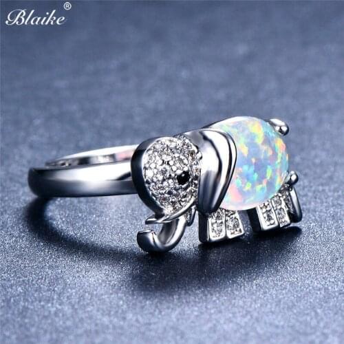 Blaike Silver Color Rings For Women Dainty White Fire Opal Ring Birthstone Fashion Jewelry Girlfriend Gifts