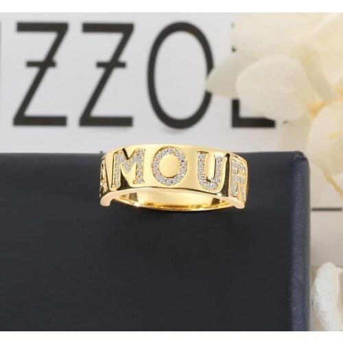 New Micro Set Zircon Gold Color Letter Ring Women Fashion Party Rings Simple Punk Jewelry Zk30
