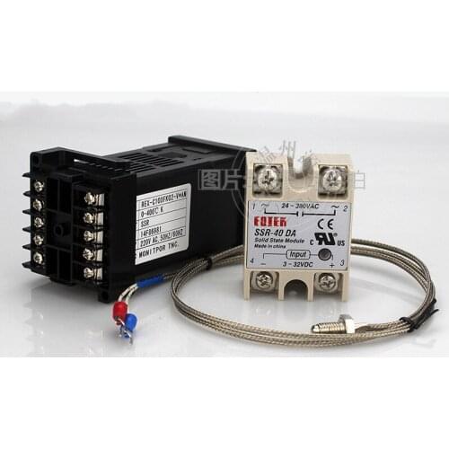 100-240VAC PID REX-C100 Temperature Controller Range 0 to 400C SSR40A K Thermocouple, PID Controller Set + Heat Sink