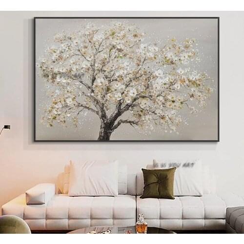 100 Handmade Oil Painting Abstract White Flowers Painting On Canvas Beautiful Plant Wall Art Picture For