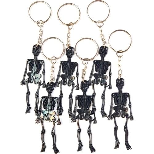 12 pc Keychain Black color Skeleton Skull Halloween Joke Party Favors Gift Loot Horror Fun Pirate Game Giveaways Souvenir